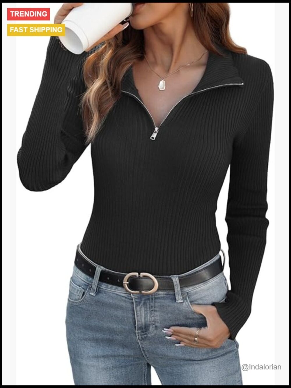 Women's Long Sleeve Quarter Zip Knit Pullover Sweater